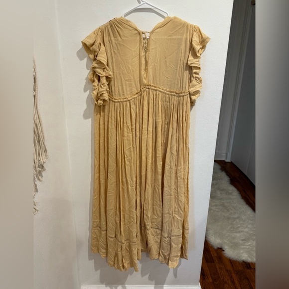 Free People Will Wait For You Yellow V Neck Floral Ruffle Boho Midi Dress SZ XS - Picture 8 of 12